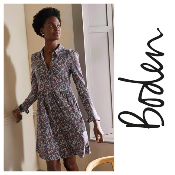 Boden Dresses & Skirts - Boden Alma Jersey Shirt Dress in Floral Paisley Asphalt